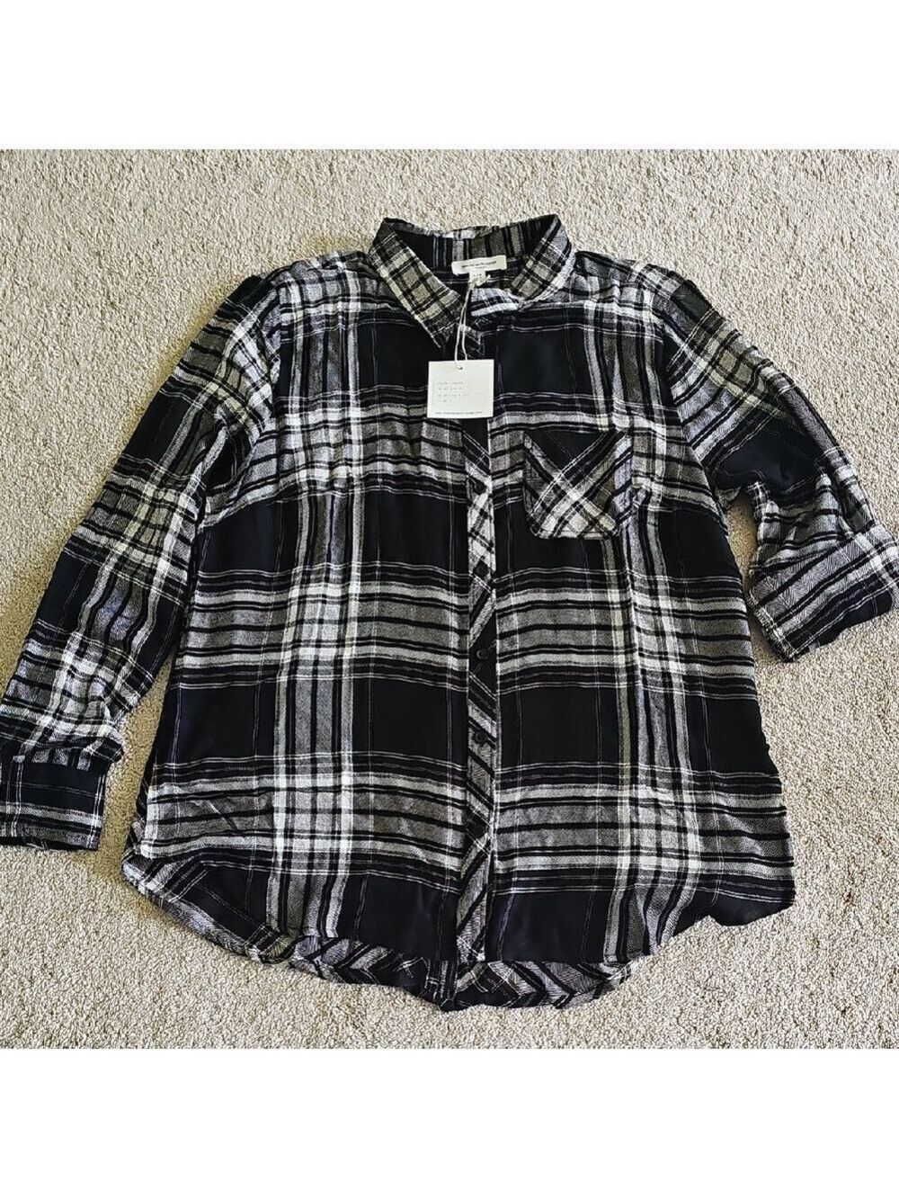 beachlunchlounge Kids Black and White Plaid Button Down Shirt
